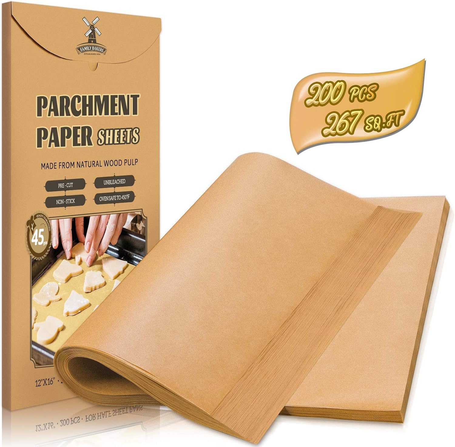 200 Pcs Parchment Paper Sheets, 12 x 16 Inch, Precut Non-Stick Parchment Sheets for Baking, Cooking, Grilling, Air Fryer and Steaming – Unbleached, Fit for Half Sheet Pans