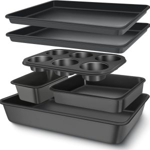 Baking Pans Set, Nonstick Bakeware Sets, Oven Pans for Cooking, AIVIKI 6 Pieces Baking Sheets Set Including Cookie Sheet, Deep Roaster Pan, Square Pan, Loaf Pan, Muffin Pan, Carbon Steel Baking Set