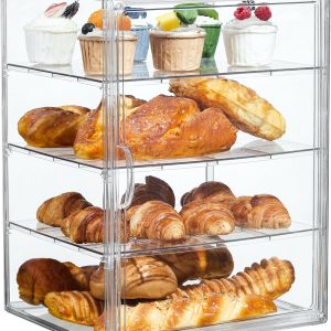 Pastry Display Case,Bread Box for Kitchen Countertop,4 Layers Adjustable Clear Bread Storage with Magnetic Door Bakery Pastry Display15.5x11.4x9.8inch,1 Pack