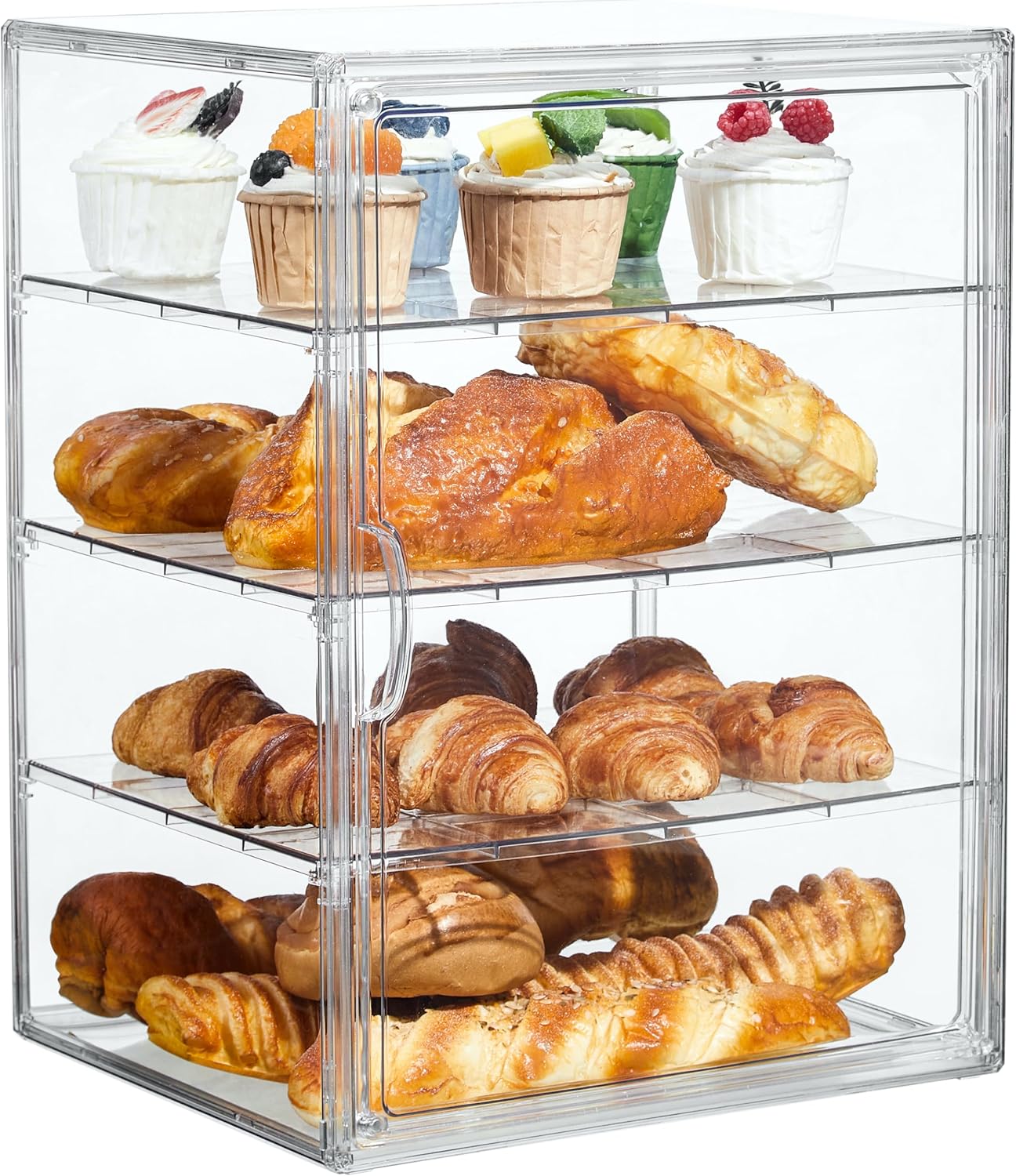 Pastry Display Case,Bread Box for Kitchen Countertop,4 Layers Adjustable Clear Bread Storage with Magnetic Door Bakery Pastry Display15.5×11.4×9.8inch,1 Pack